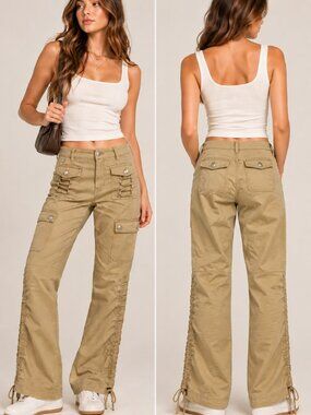 I.AM.GIA Jodi Beige Utility Cargo Pants Straight Leg Size S Y2K